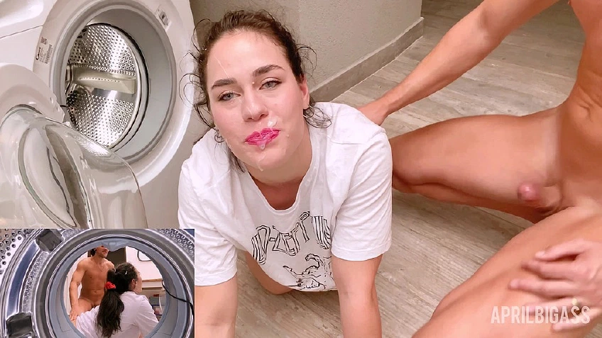 Washer Stuck Fuck: Head In The Drum, Dual Cam, Cum On Her Face